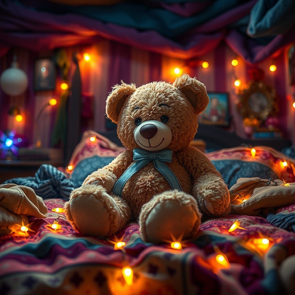 Dreamlike Teddy Bear in a Fantastical Scene