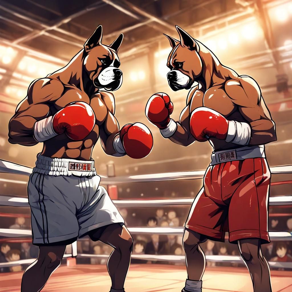 Boxer Dog in Anime Style Boxing Match