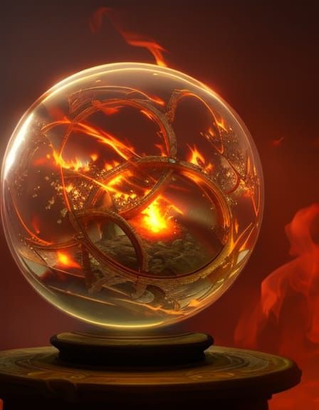 Mystic Orb on Wooden Stand: Dreamy Digital Art