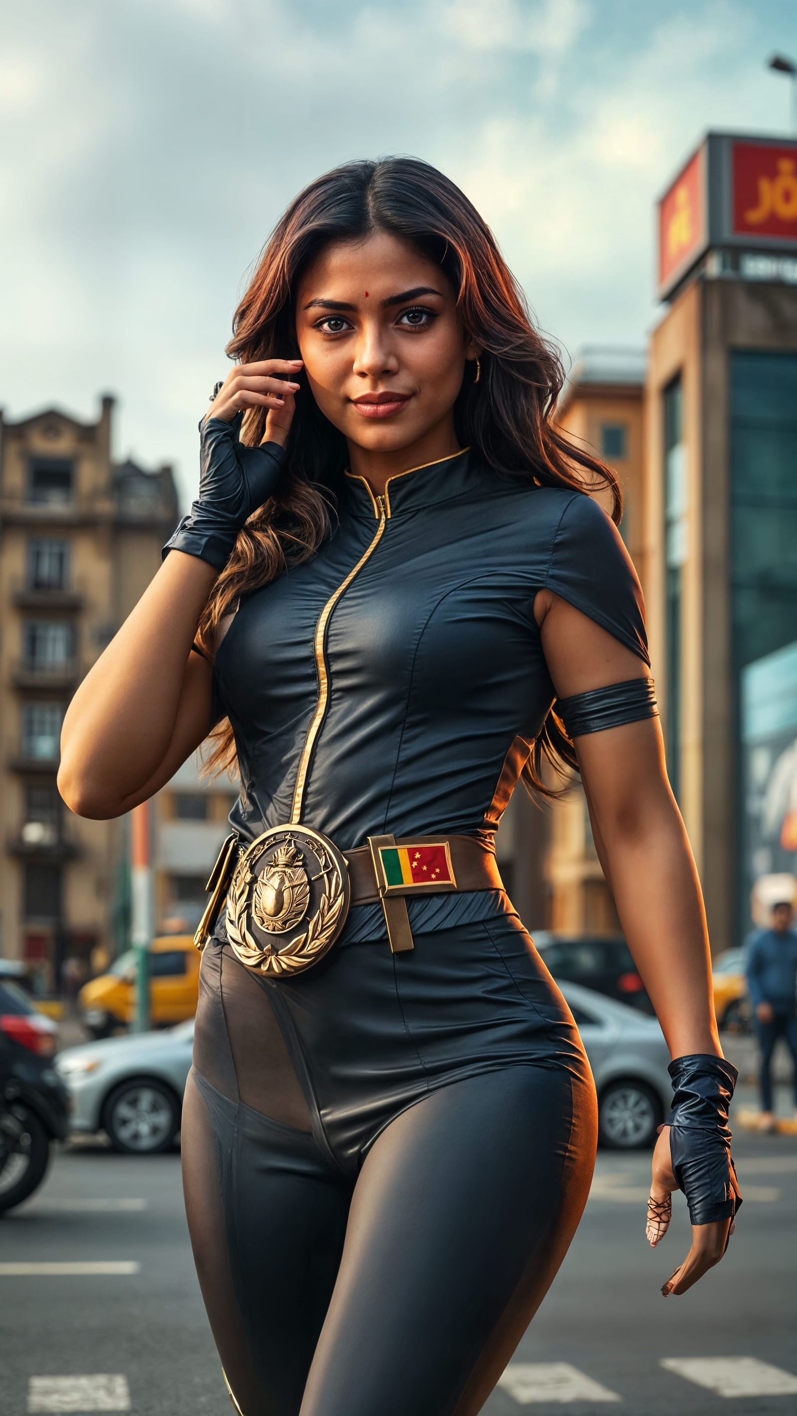 Sri Lankan Superhero Posing in Colombo, Hyper-Realistic