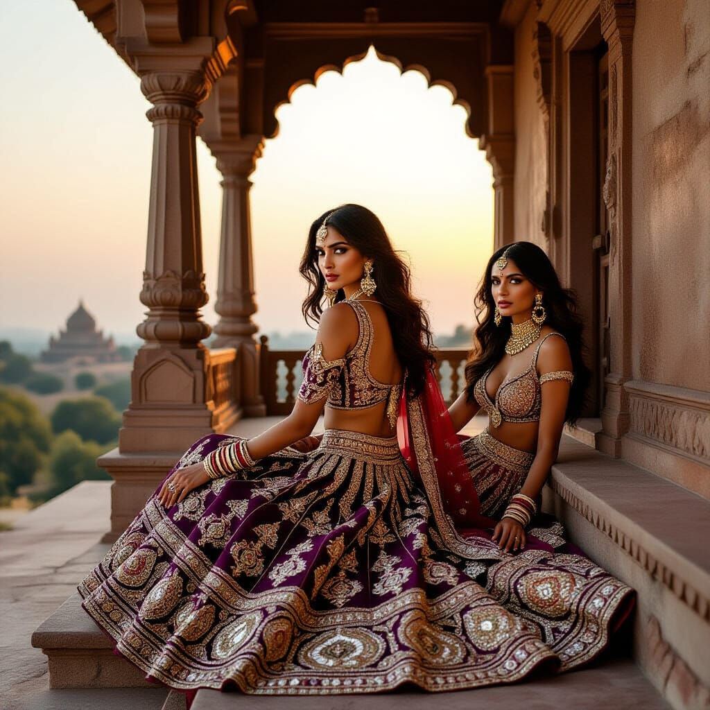 Indian Model in Lehenga with Mirror Work