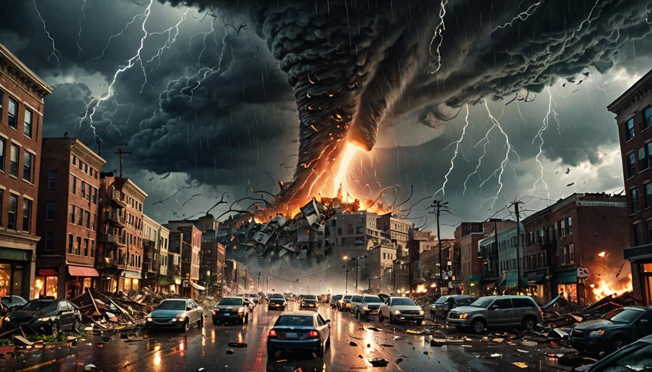 Giant Tornado Rips Through Metropolis in Digital Art