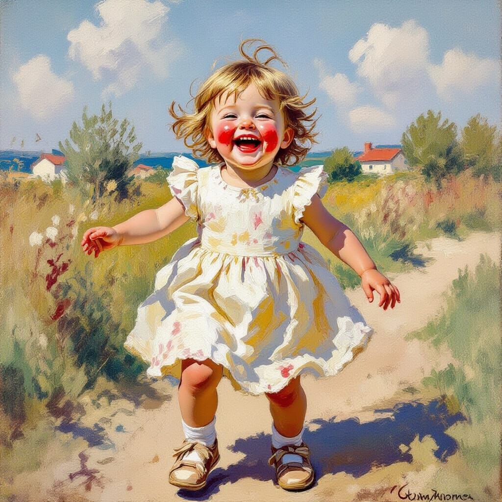 Joyful Toddler with Chocolate Smudges, Monet-Inspired