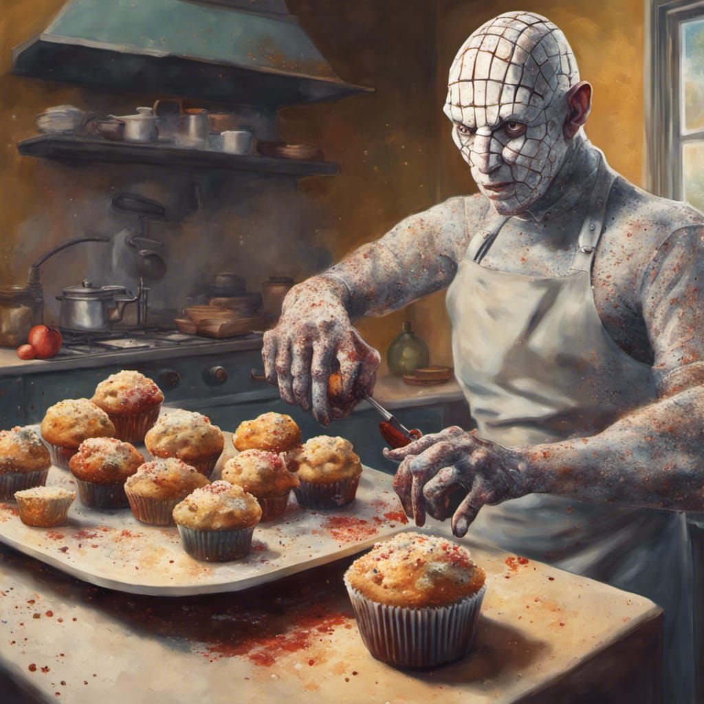 Hyperrealistic Pinhead Baking Muffins: Splash Art