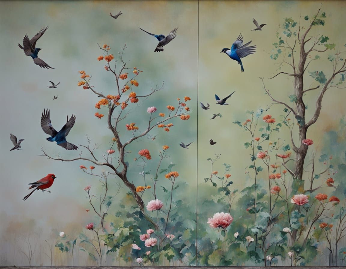 Surreal Four Seasons Forest Painting