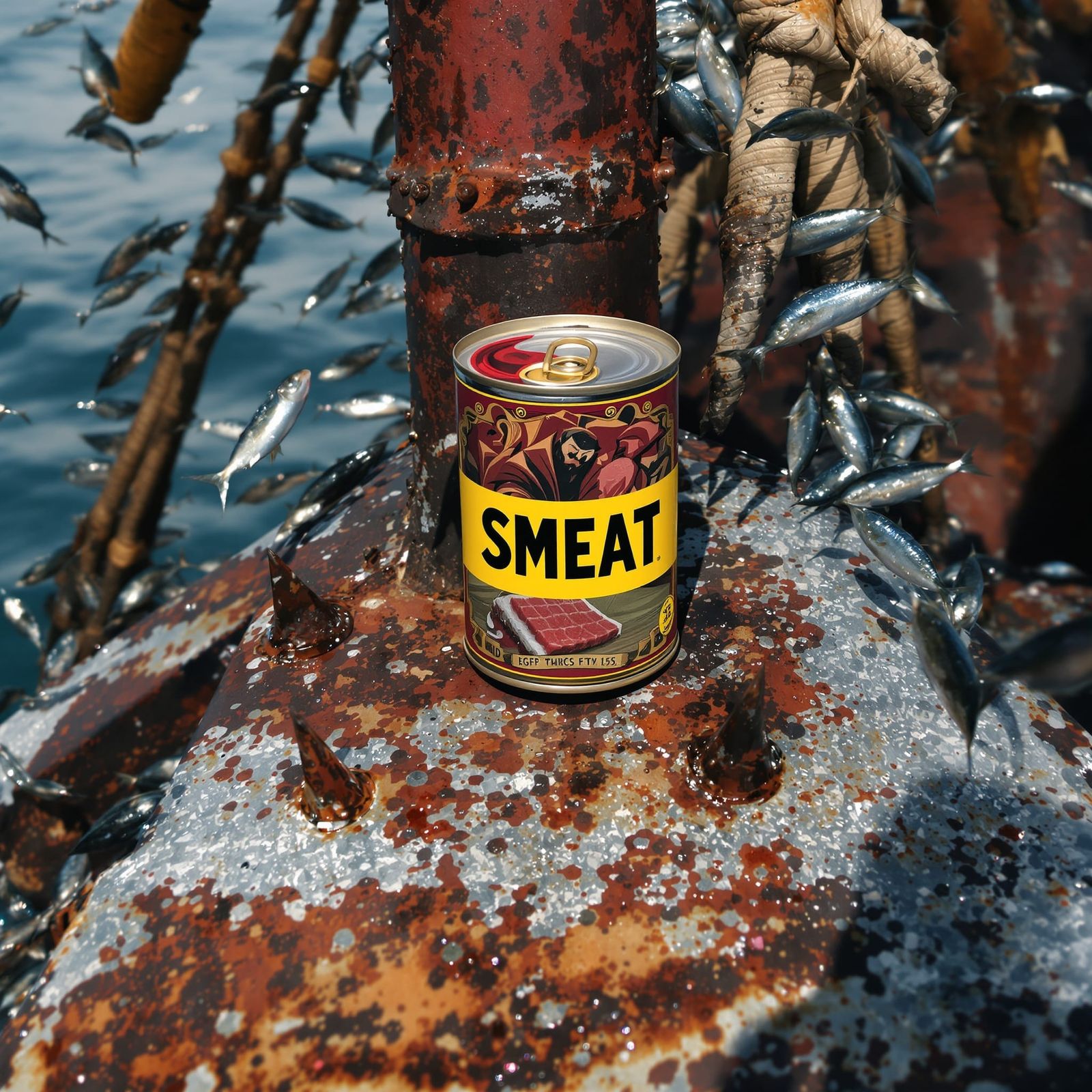 Smeat Can on Ship Bow with Sardines