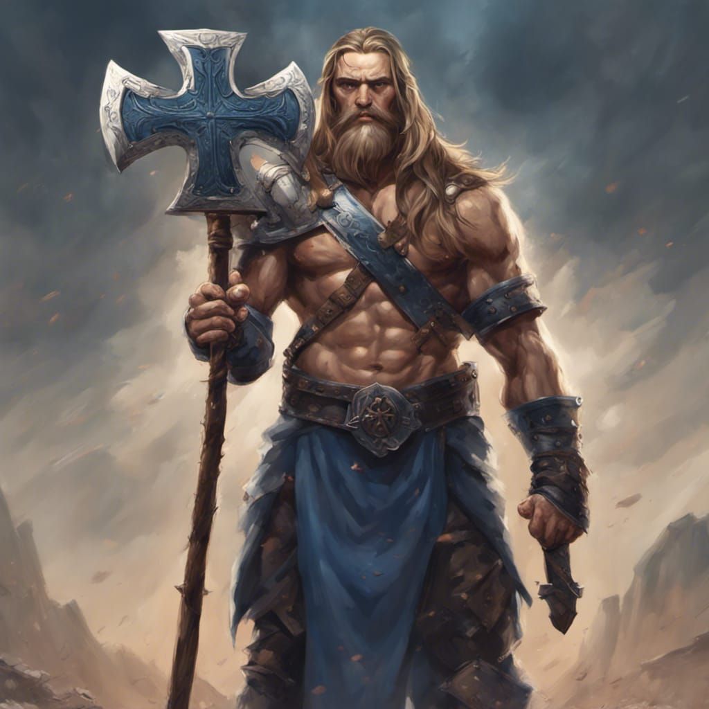 Muscular Warrior with Axe in Digital Art
