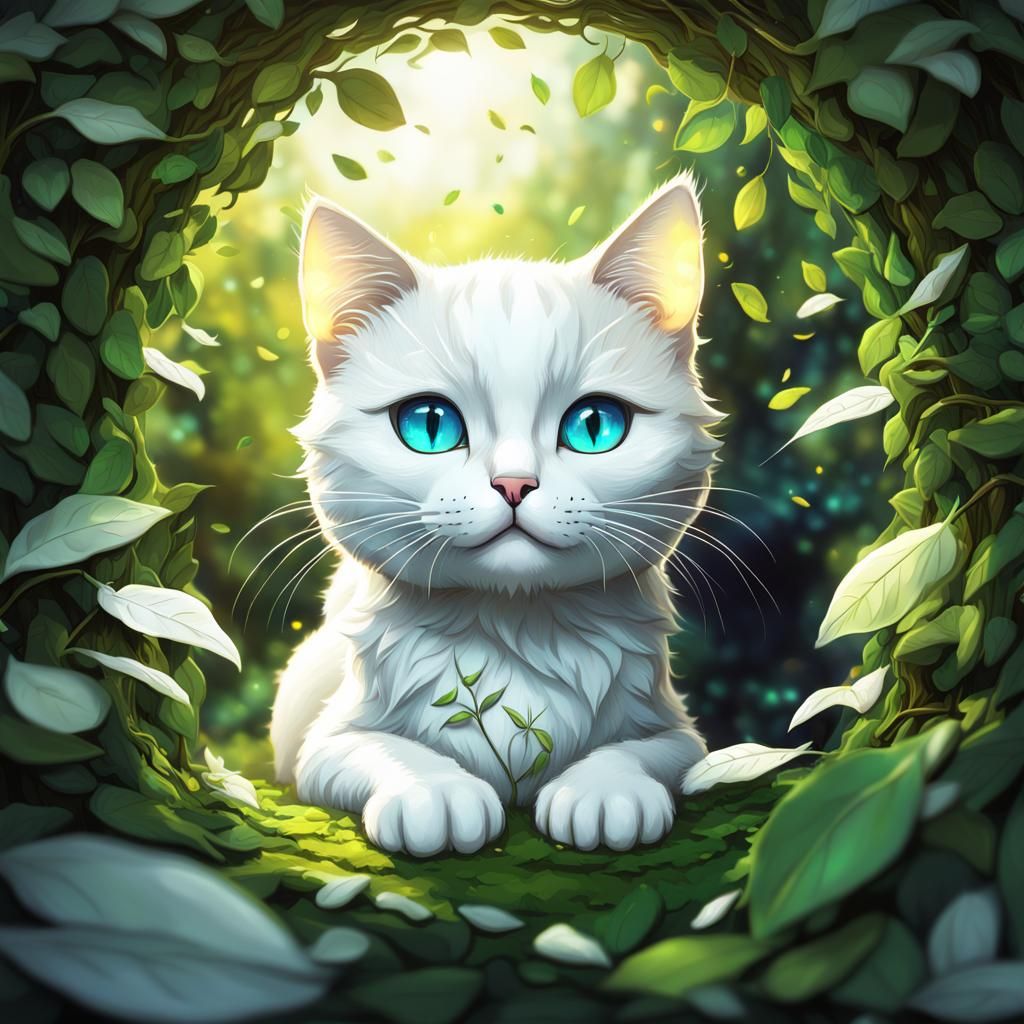 Chibi Cats Playing in Leafy Hollow