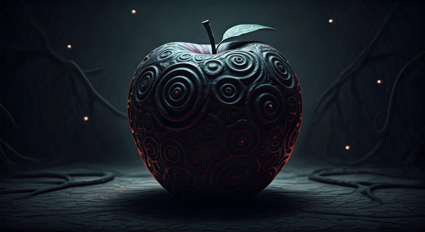 Hauntingly Detailed Poisonous Apple in Dark, Grotesque Style