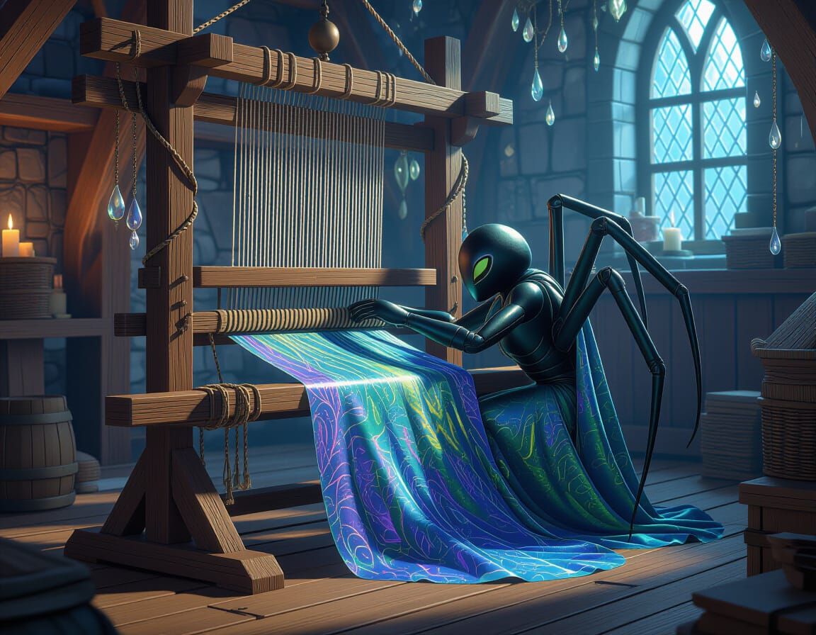 Spider weaving silk from spider-silk