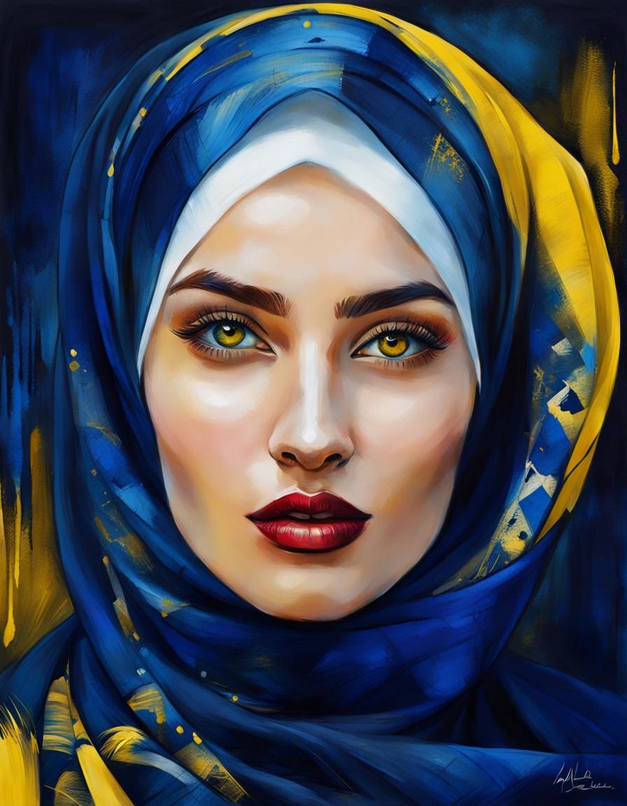 Ukrainian Hijabi Girl Portrait in Pop Art Style