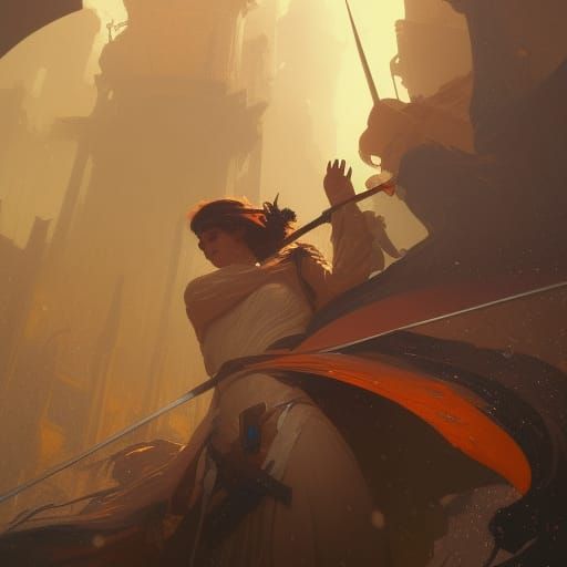 Hand Clenching Sword Concept Art in Orange and Teal