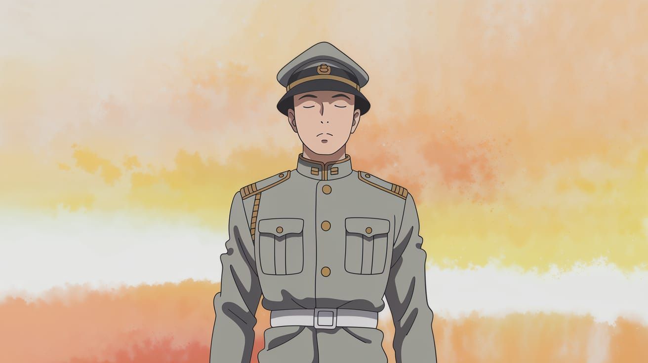 Anime Soldier Meditating in Color Field Painting