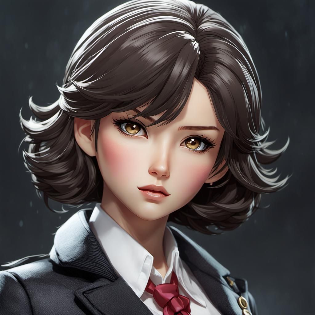 Kawaii Doll Detective in Office Studio Photo