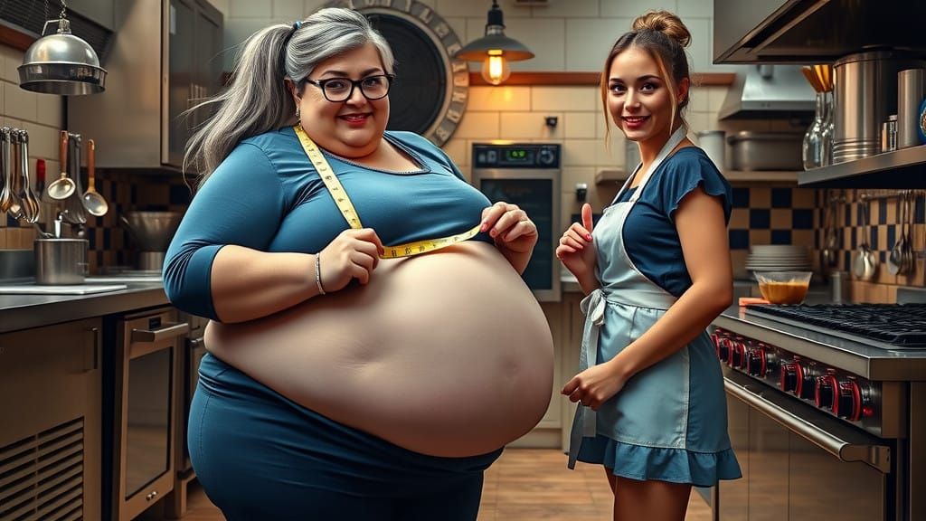 Morbidly Obese Woman Measures Slender Coworker in Intimate K...