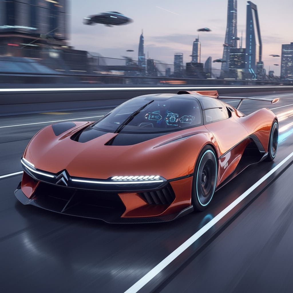 Futuristic Electric Hypercar Design in Metallic Orange-Red