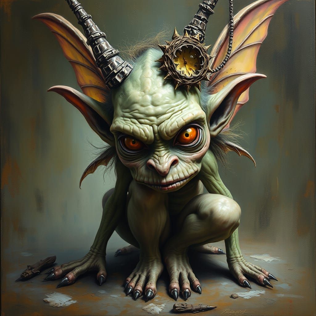 Whimsical Ugly Fairy in Oil Painting