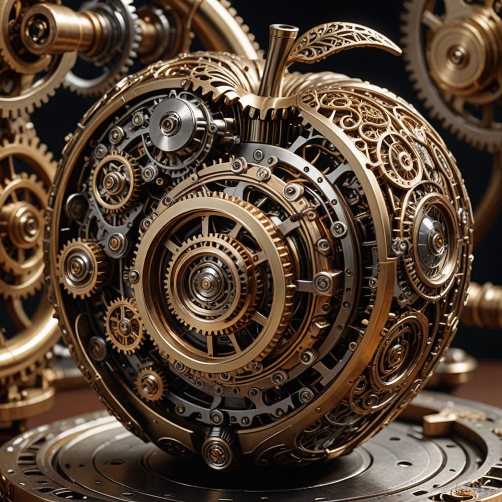 Steampunk Worm Unfurls from Brass Apple