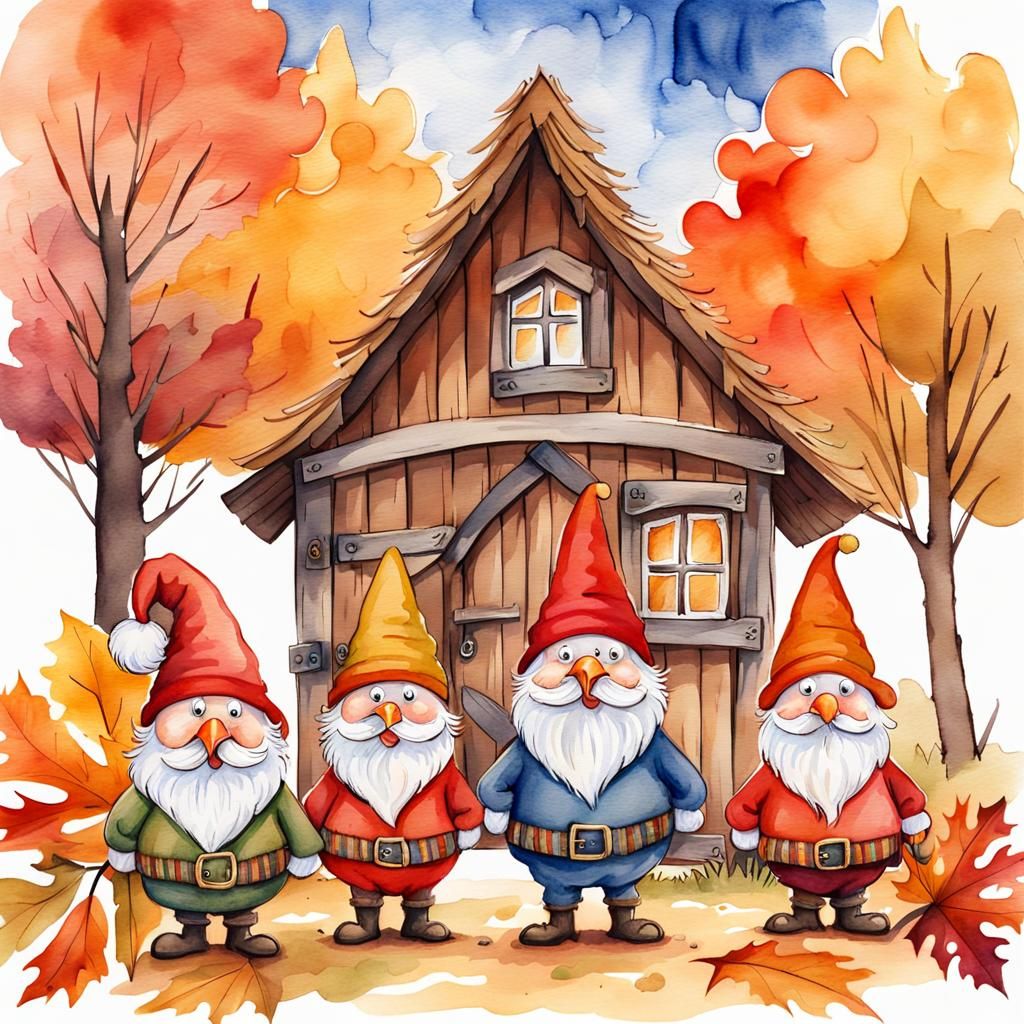 Gnomes Holding Turkey: Watercolor Thanksgiving Art