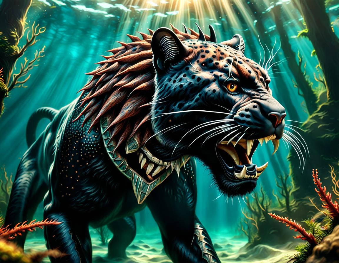 Detailed Underwater Panther Cryptid in Forest Setting