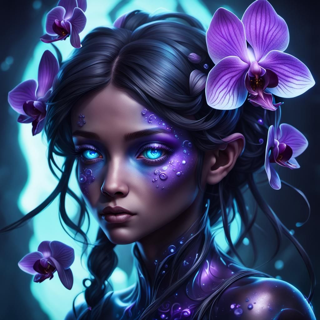 Bioluminescent Orchid Fae Portrait in Hyperdetailed Style