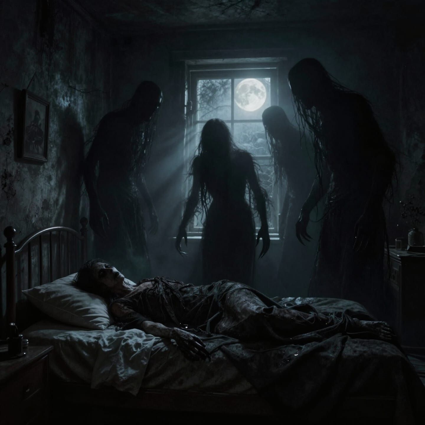 Terrifying Sleep Paralysis Shadow Figures Looming Over Bed