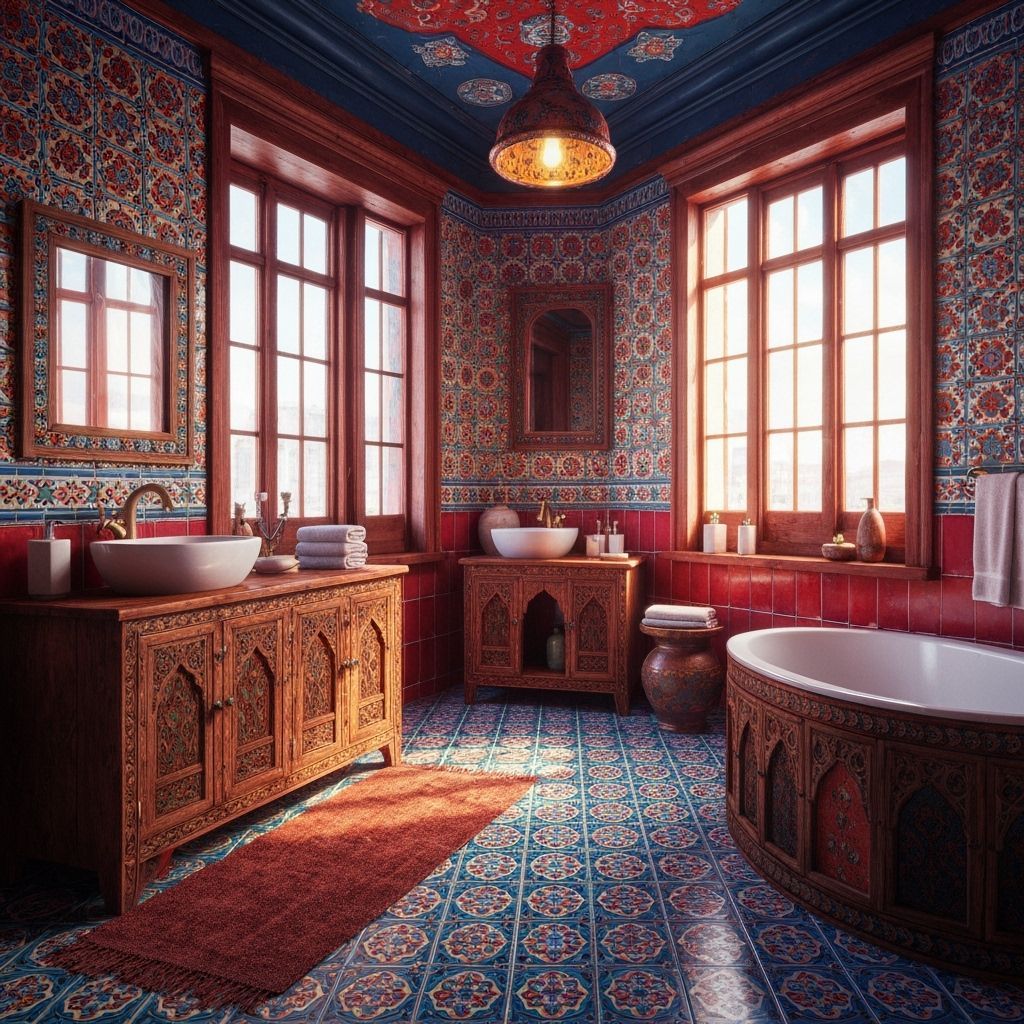 Vibrant Turkish Bathroom Render with Traditional Decor