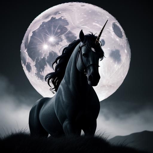 Hyperrealistic Unicorn Under a Moody Moon