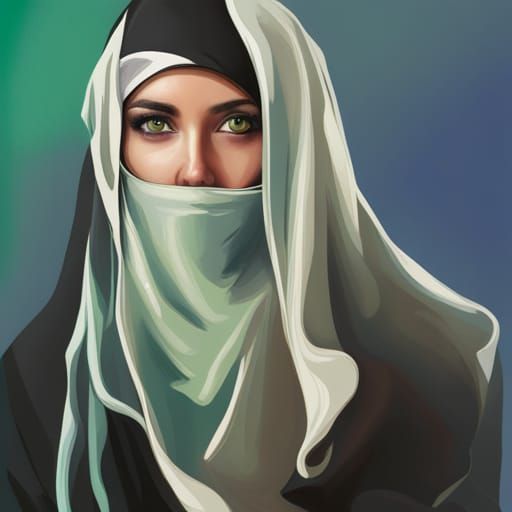 "Cyberpunk inspired Muslim young woman niqab" graffiti art, ...