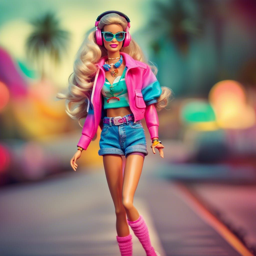 1980s Barbie Rollerblading in Malibu