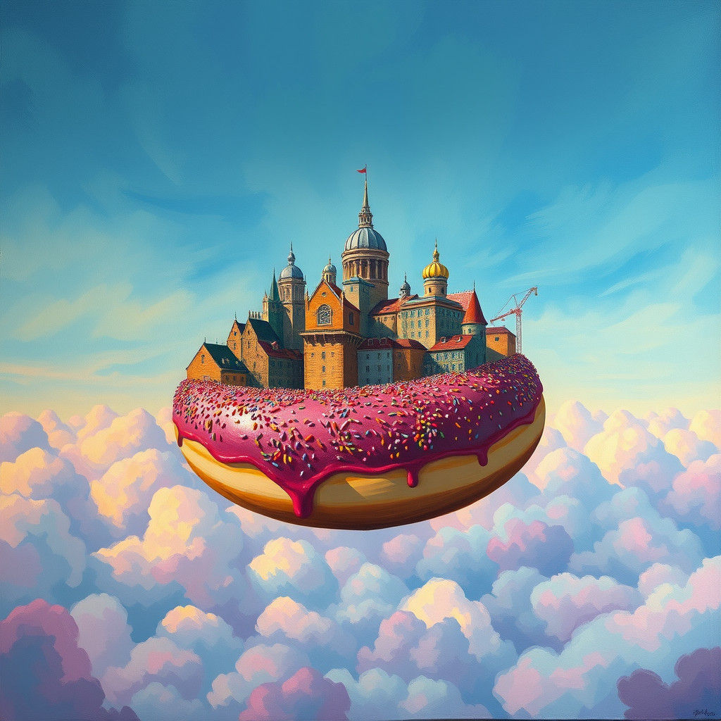 Floating Donut City in Triadic Colors