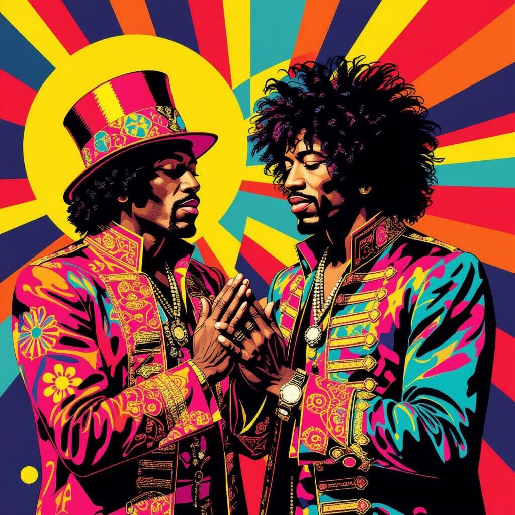 Reverend Blesses Jimi Hendrix in Pop Art Style