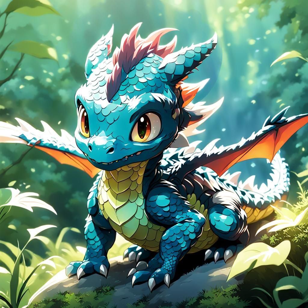 Cute Silver Dragon in Studio Ghibli Style