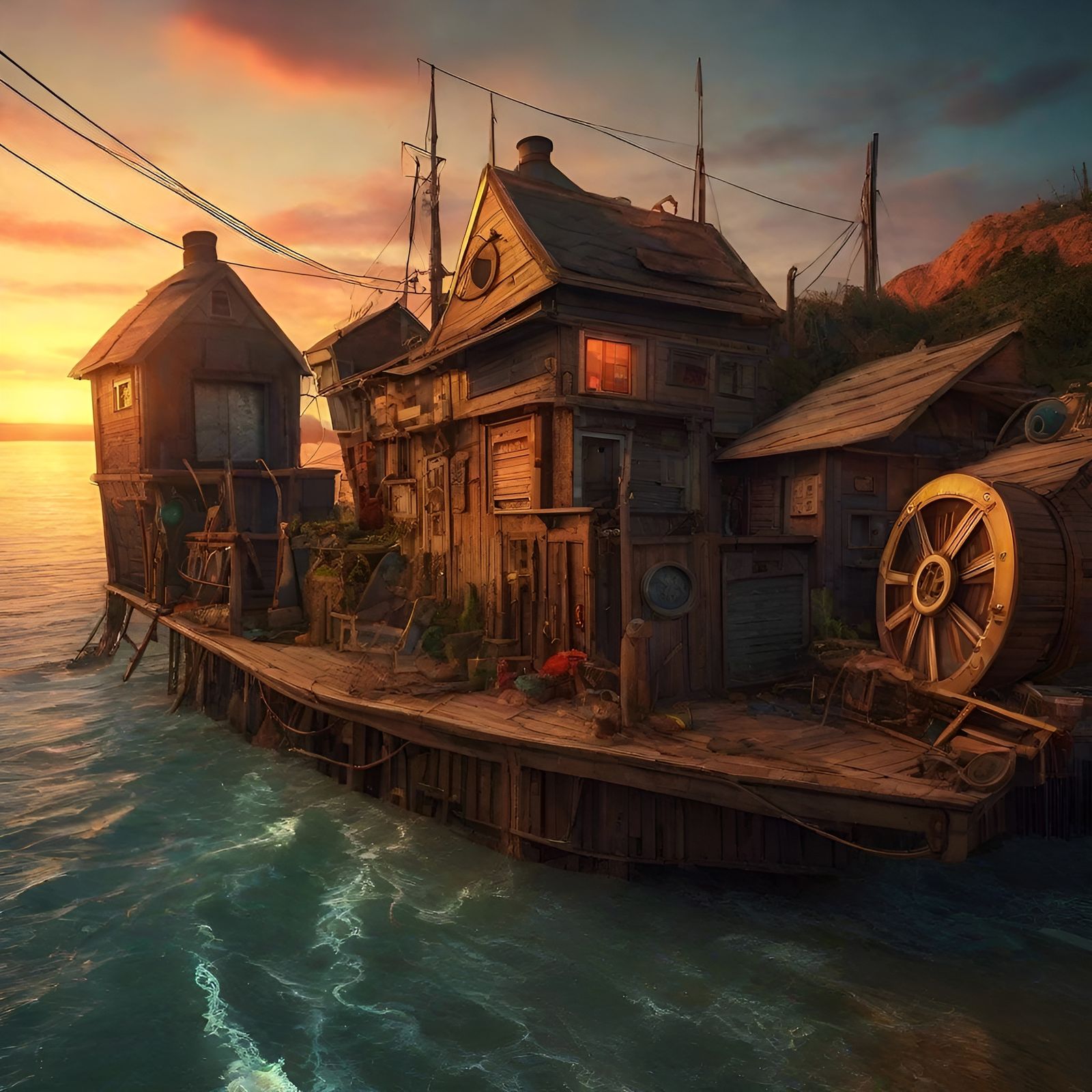 AI-Generated Sea Village Impression