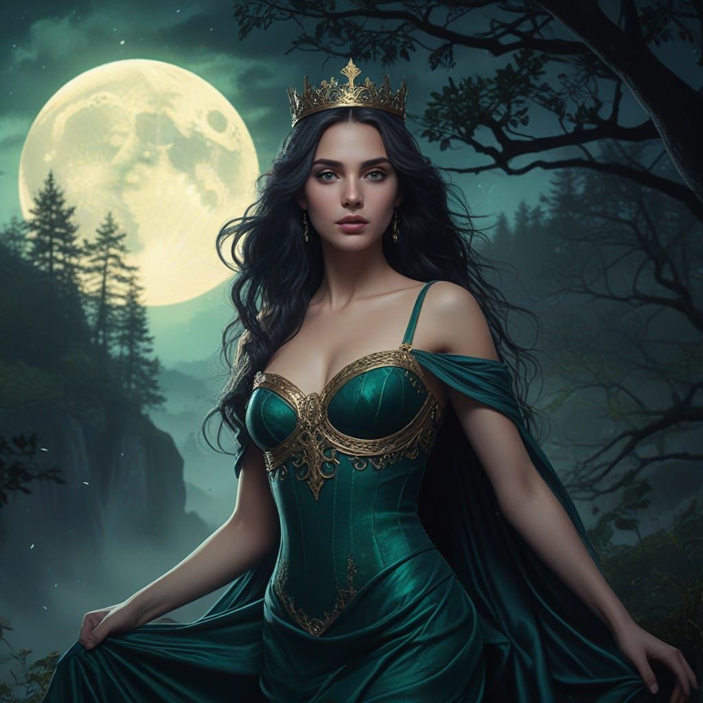 Moonlit Goddess in Mystical Forest