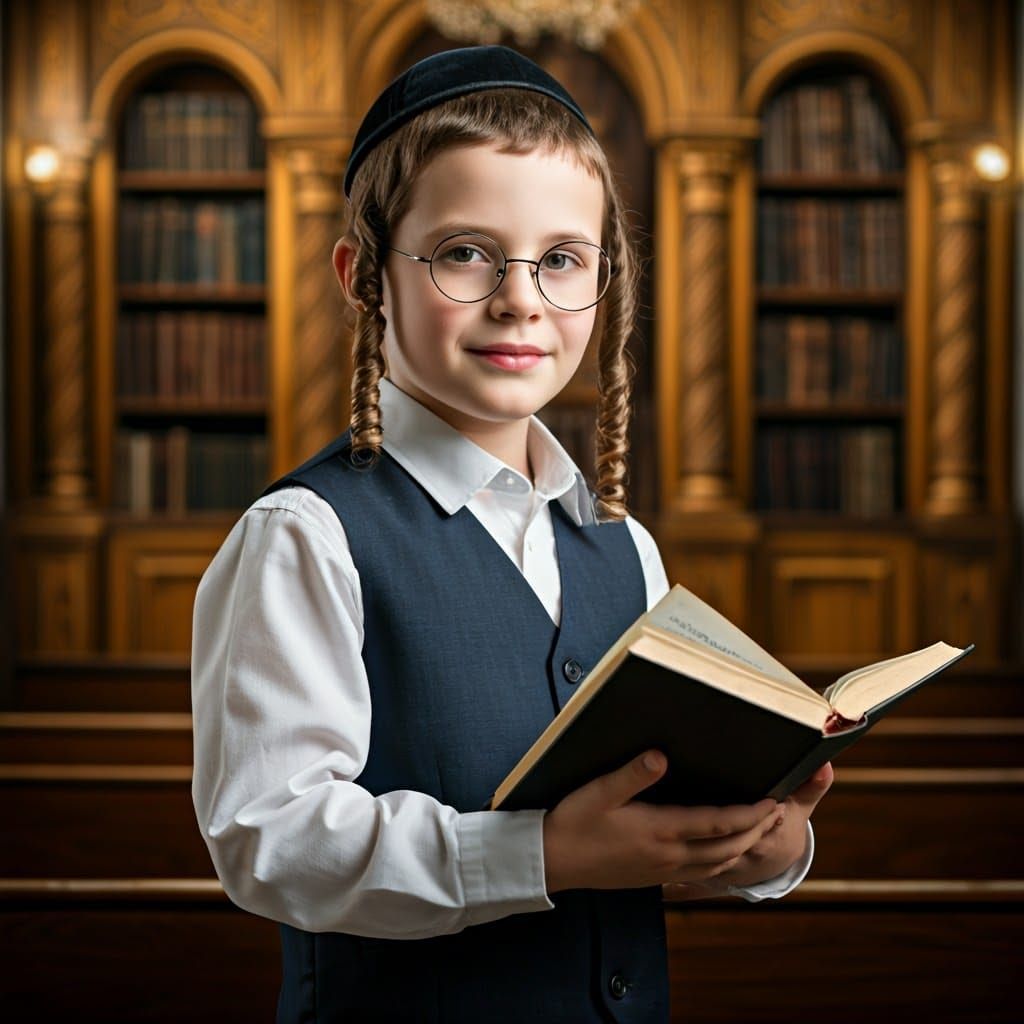 Charming Hasidic Boy in Elegant Synagogue Attire