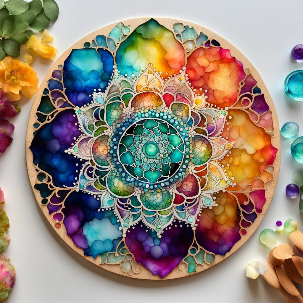 Vibrant Abstract Alcohol Ink Mandala Design