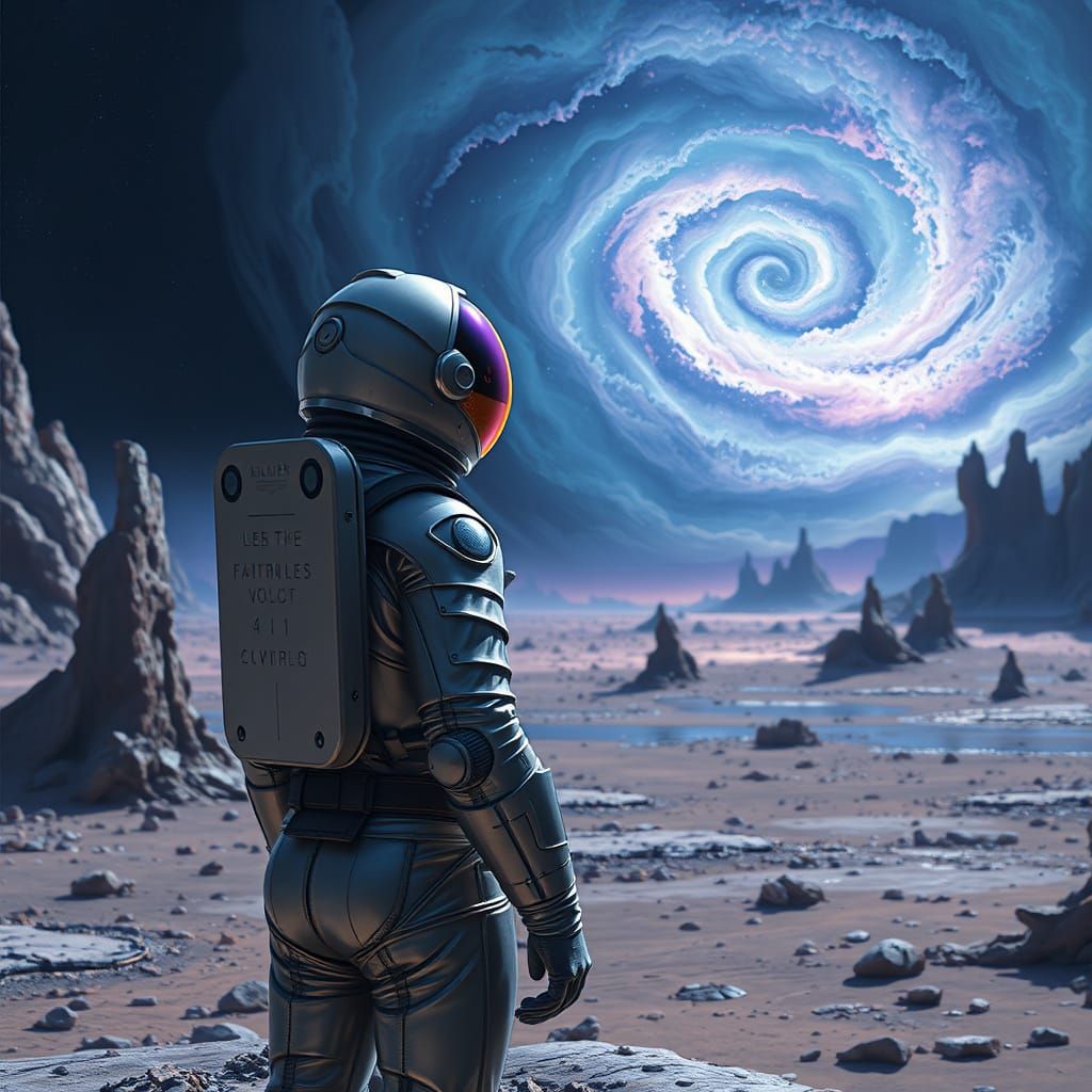 Astronaut Gazes at Nebula on Alien Planet in Matte Painting ...