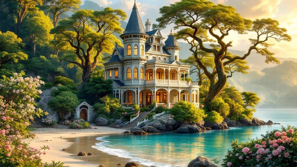 Victorian Castle Overlooks Turquoise Beach