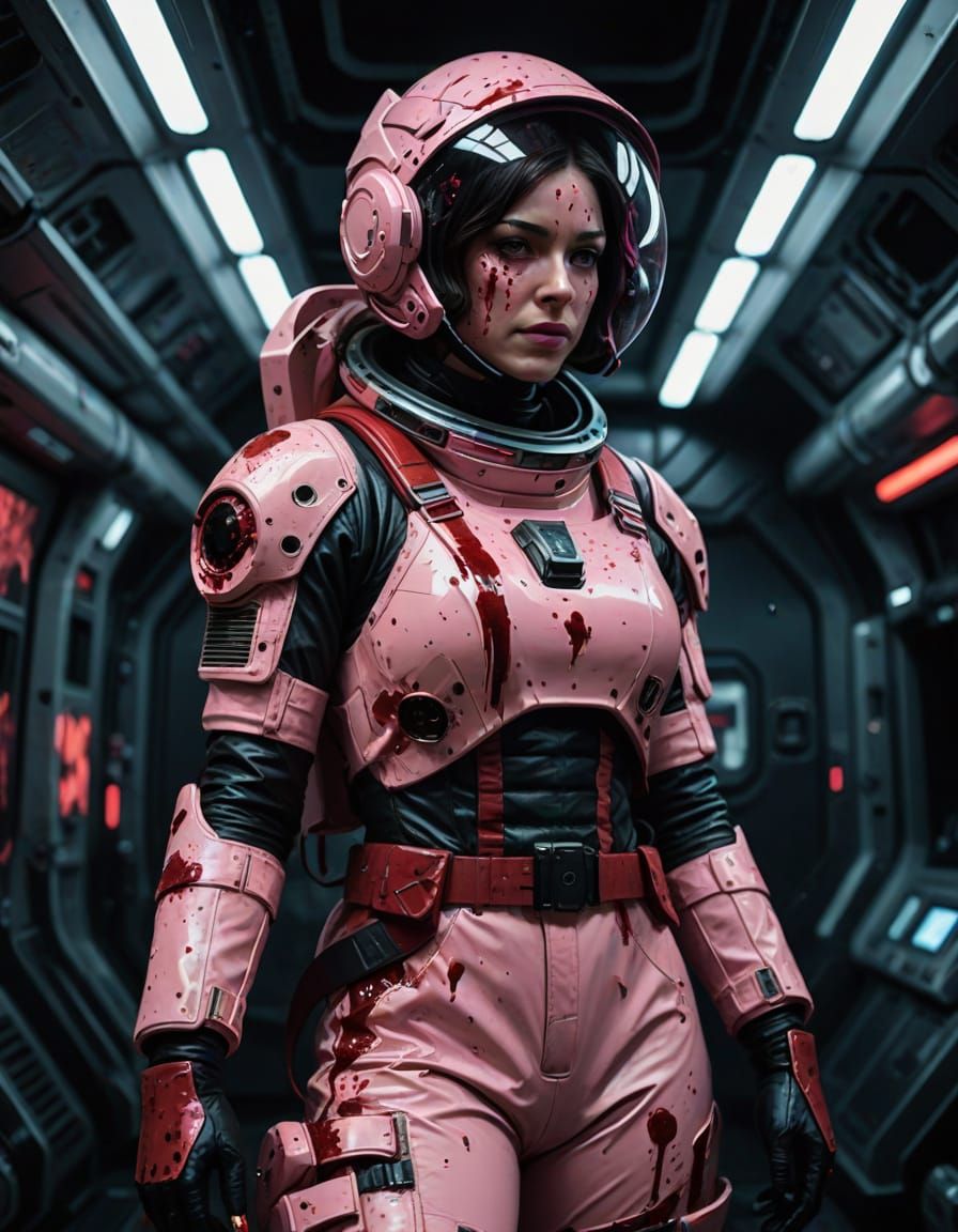 Woman in Spacesuit with Bloody Knife: Sci-Fi Art