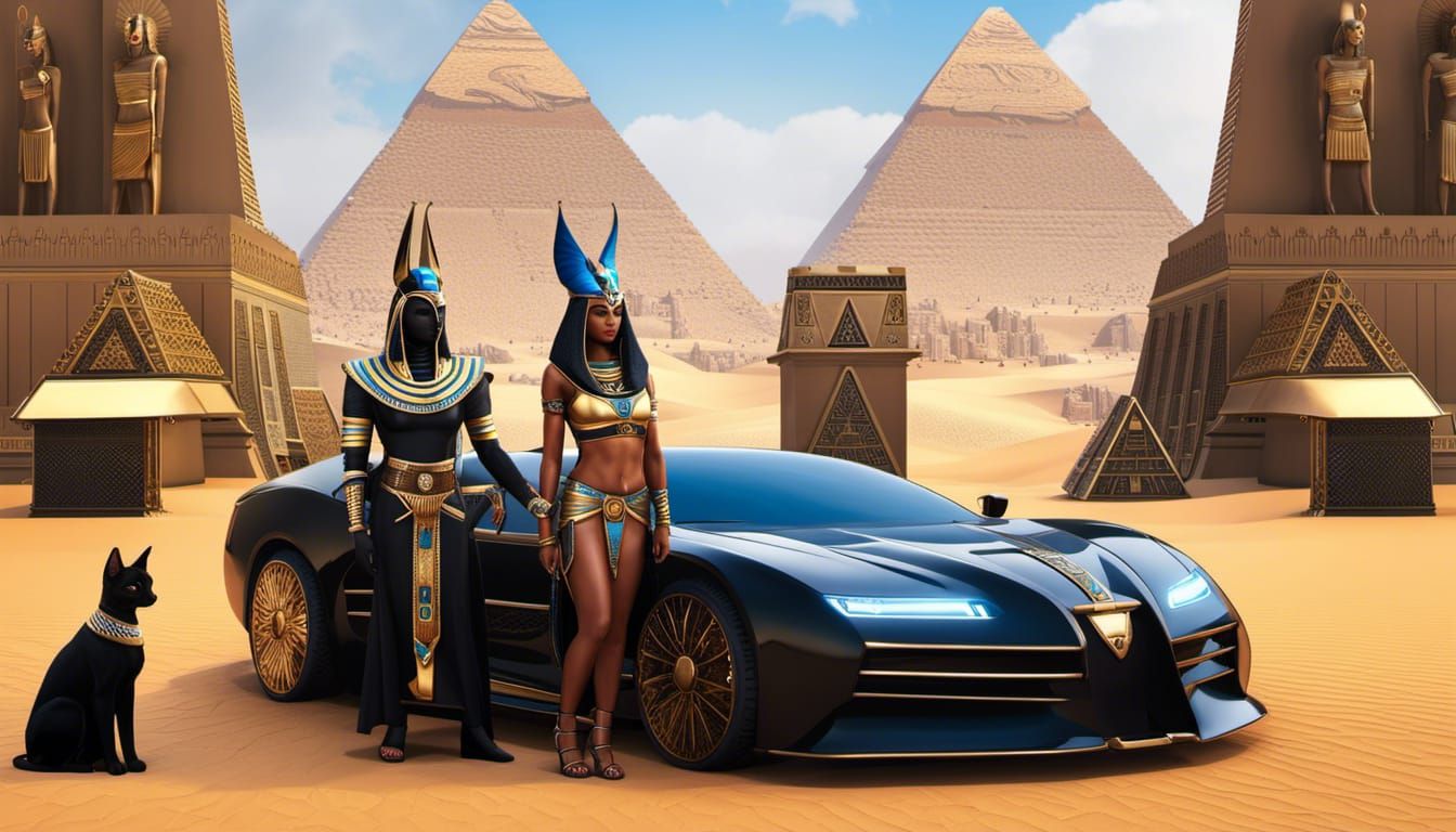 Cyberpunk Ancient Egypt with Futuristic Cars