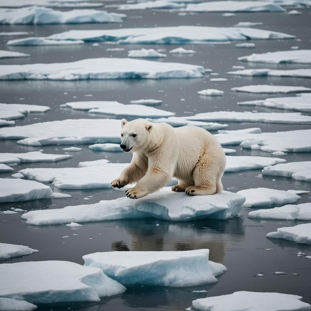 Playful Polar Bear Cub on Arctic Ice Floe