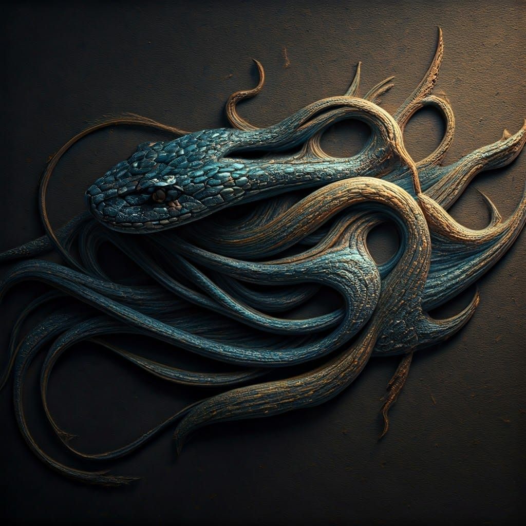 Hand-Embroidered 3D Snake in Hyperrealism