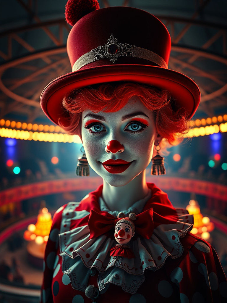 Stunning Female Clown Emerges from Vibrant Bowler Hat in Hyp...