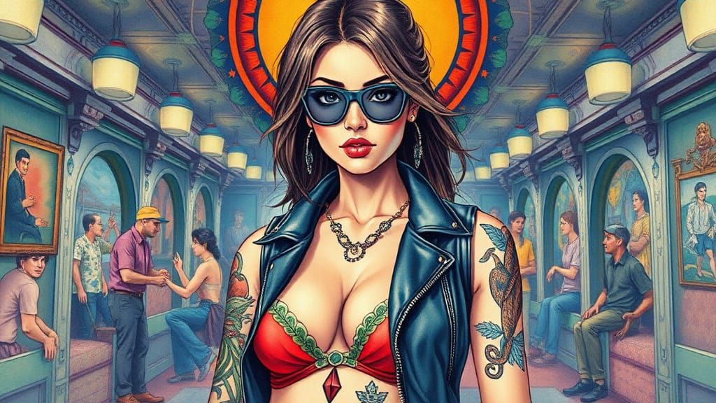 Surreal Watercolor Figure in Escher-esque Landscape