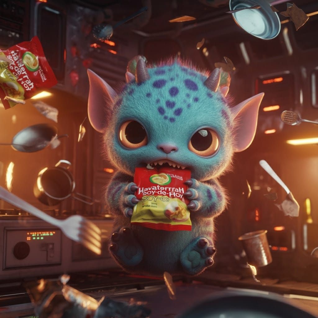 CGI Chibi Alien Monster Wreaks Havoc in Zero-Gravity Spacesh...