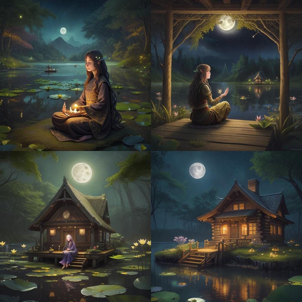 Meditating Woman in Magical Forest Landscape