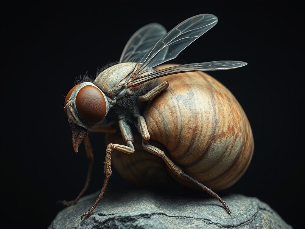 Surreal Fly-Snail Hybrid Revealed in a Fantastical Cyberpunk...