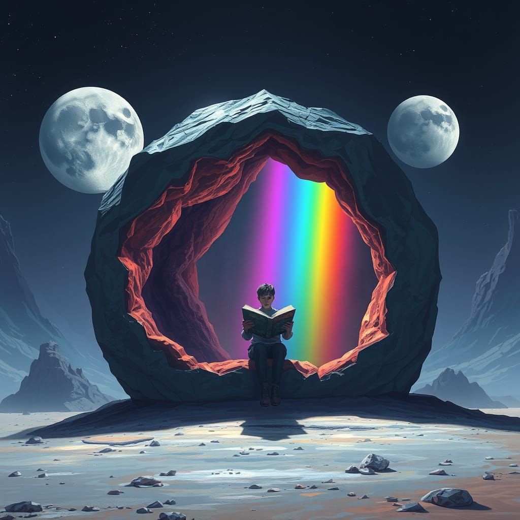 Lone Reader in Geode on Alien World