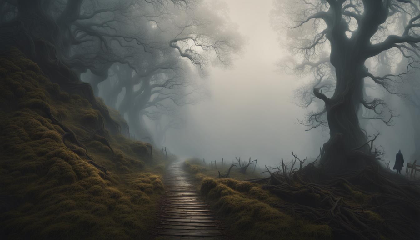 Wizard Walking a Foggy Path in Digital Painting